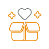 Icon of a heart and two stars above an open box.