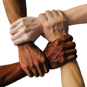 diverse hands holding each other's wrists in a square