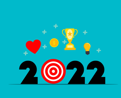 2022 graphic with target as zero and heart, coin, trophy, and lightbulb above 2022