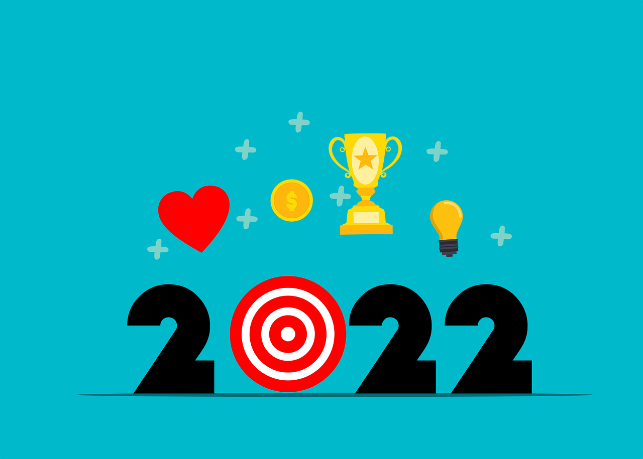 2022 graphic with target as zero and heart, coin, trophy, and lightbulb above 2022