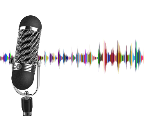 microphone with colorful soundswaves behind
