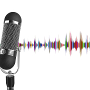 microphone with colorful soundswaves behind
