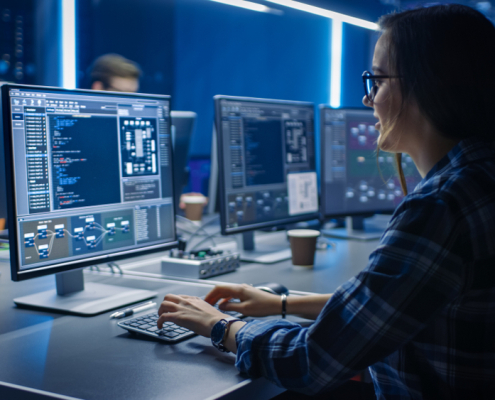 woman working on computer code