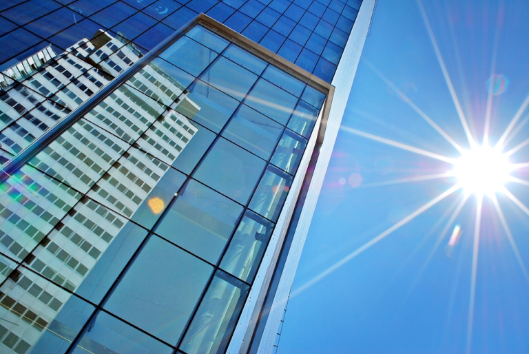 skyline building with wall windows