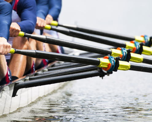 Close Up Of A Men's Quadruple Skulls Rowing Team seconds