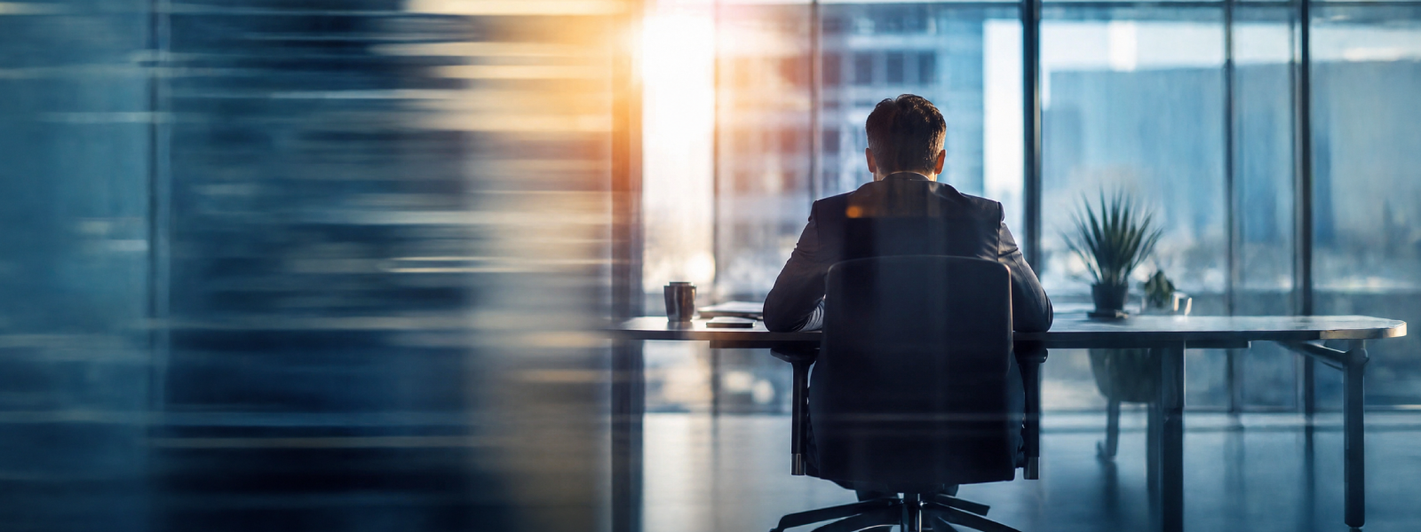 General counsel seated alone at a conference table in a modern office, representing the responsibility of earning executive trust in a new leadership role.