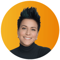 Headshot of Doe Gregersen, General Counsel at Nav Technologies, smiling with short dark hair, against an orange circular background.