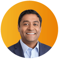 Headshot of Rishi Varma, Chief Legal and Ethics & Compliance Officer at Cargill, smiling, against an orange circular background.